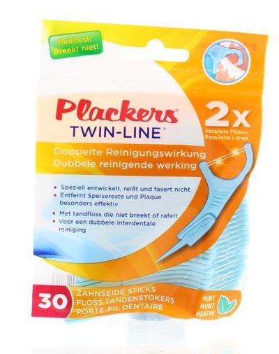 Foto van Plackers tandflossers twin-line mint 30st via drogist