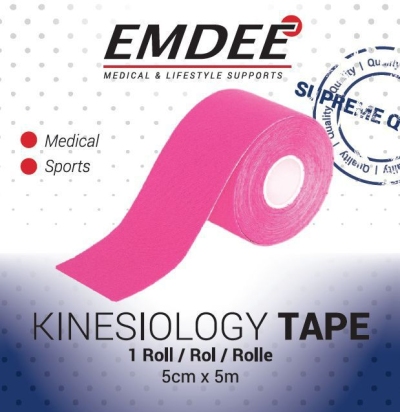 Foto van Emdee kinesiology tape roze non cut 1rol via drogist