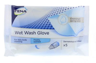 Foto van Tena wet wash glove freshly scented 5st via drogist