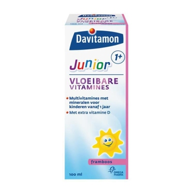 Foto van Davitamon junior 1+ framboos 100ml via drogist