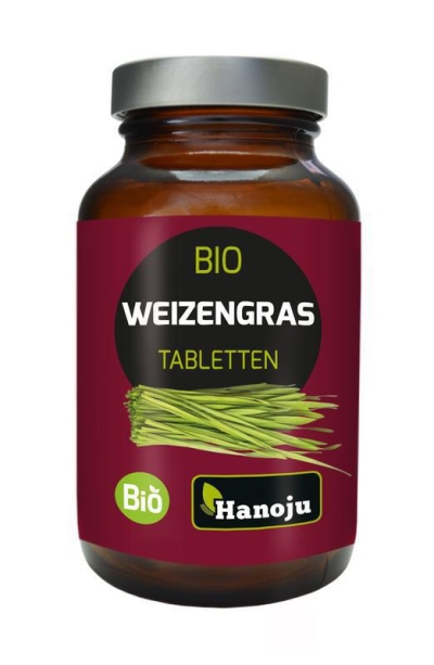 Foto van Hanoju bio tarwegras glas flacon 600tab via drogist