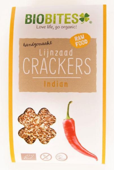 Biobites lijnzaad crackers raw indian 2st  drogist