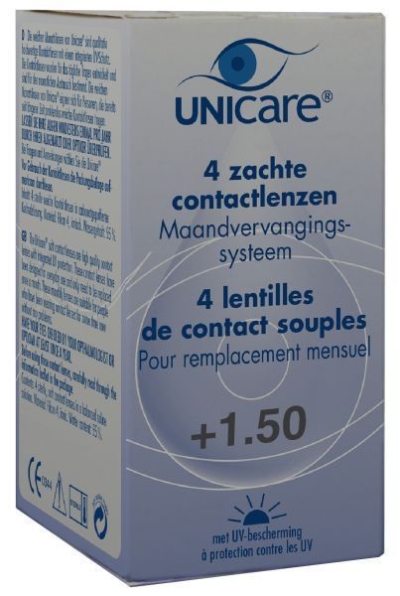 Foto van Unicare maandlenzen +1.50 4pack via drogist