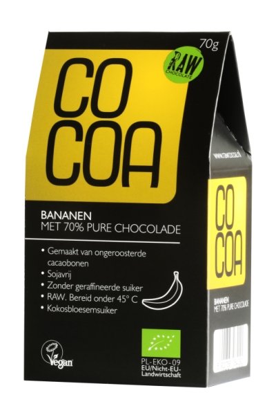 Foto van Cocoa bananen 70% pure chocolade 70gr via drogist