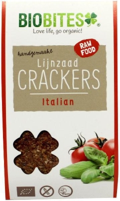 Foto van Biobites lijnzaad crackers raw italian 2st via drogist