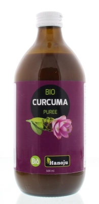 Foto van Hanoju curcuma puree in glazen fles 500ml via drogist