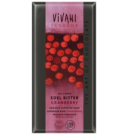 Foto van Vivani chocolade puur cranberry 10 x 10 x 100g via drogist