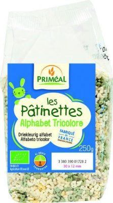 Foto van Primeal pasta driekleurig alfabet 250g via drogist