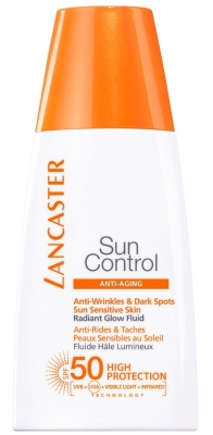 Foto van Lancaster sun control anti-wrinkles & dark spots radiant glow fluid face spf50 30ml via drogist