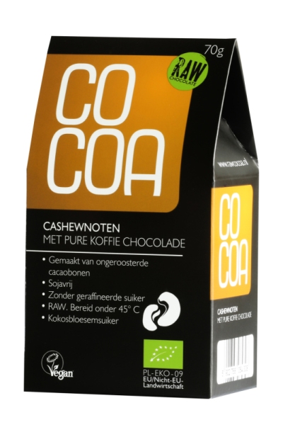 Foto van Cocoa cashewnoten pure koffie chocolade raw 70gr via drogist