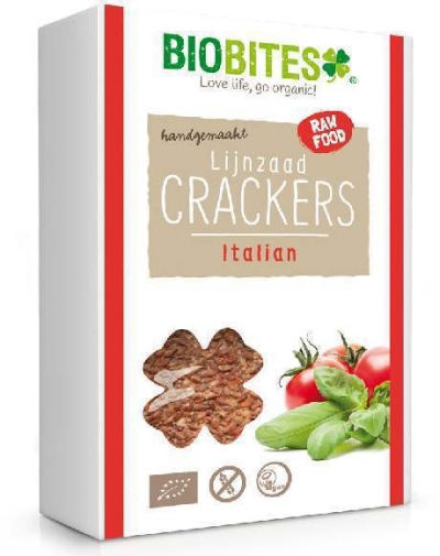 Foto van Biobites lijnzaad crackers raw italian 4st via drogist